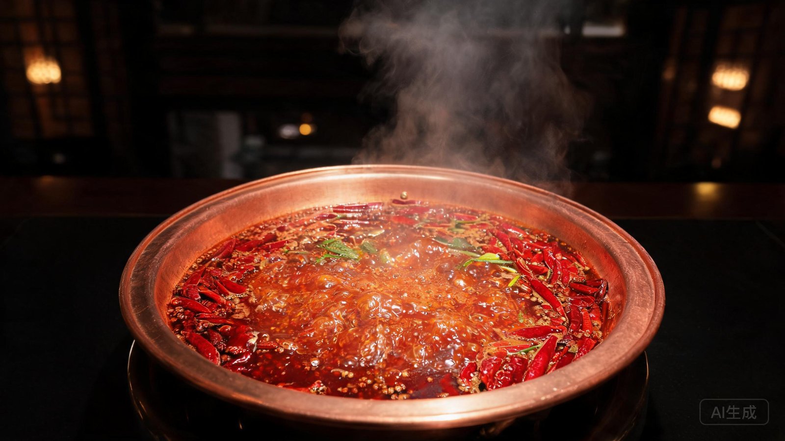A bubbling Sichuan hotpot of red chili-oil broth
