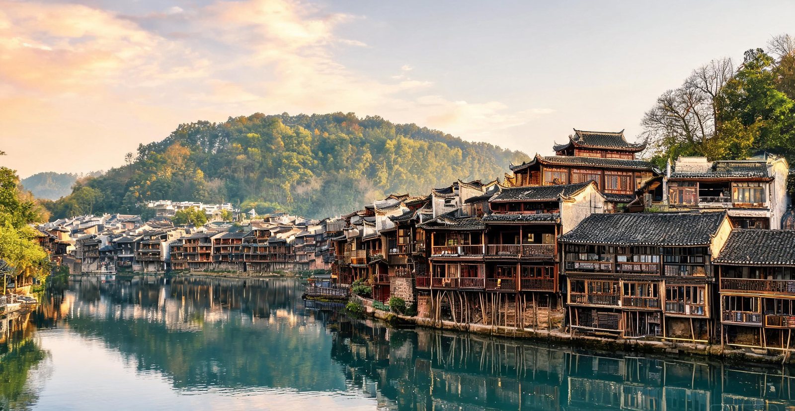 Wooden stilt houses along the Tuo River, Fenghuang
