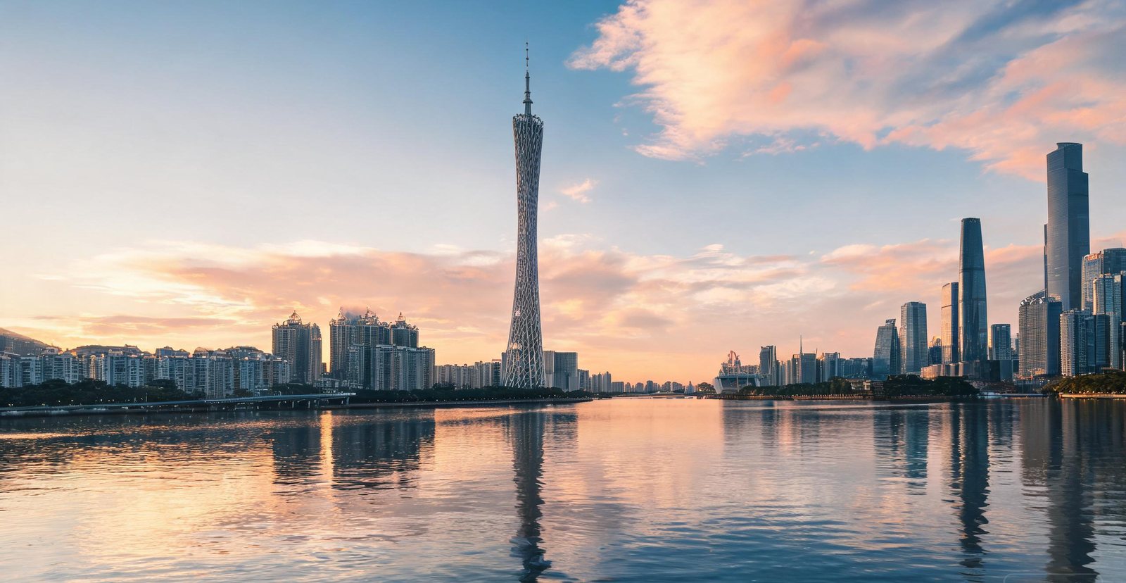 Canton Tower and the Guangzhou skyline on the Pearl River