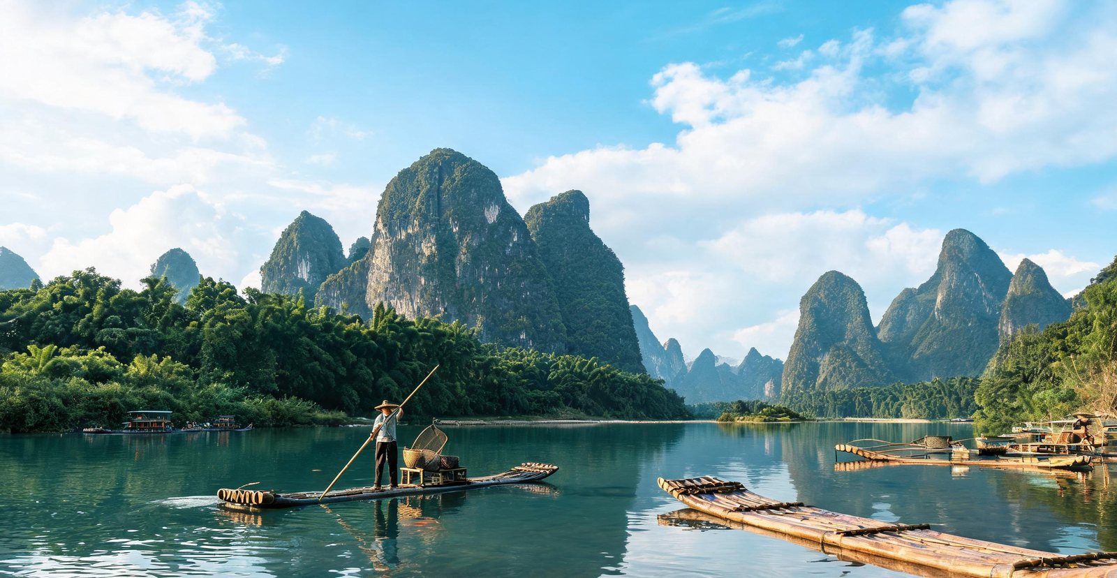 Bamboo rafts on the Li River near Guilin