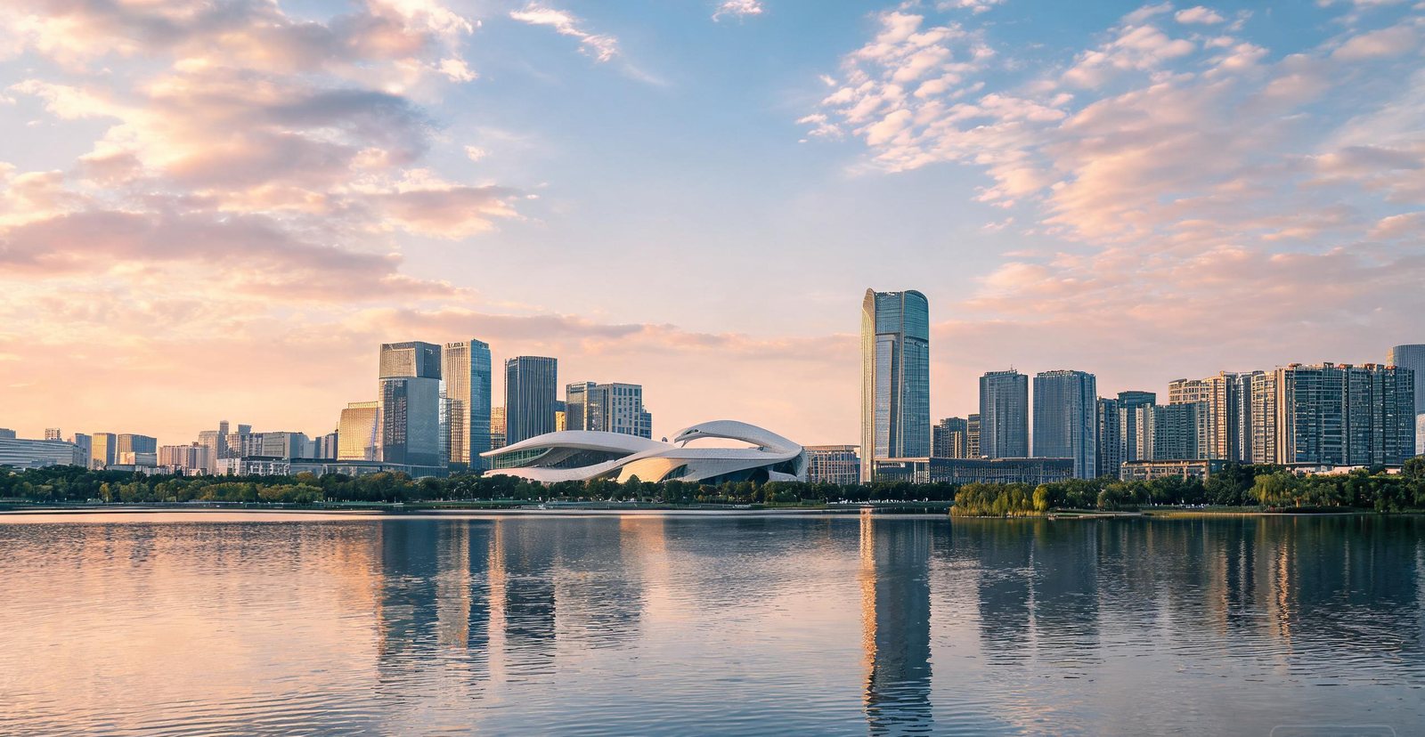 Hefei skyline beside Swan Lake, Anhui