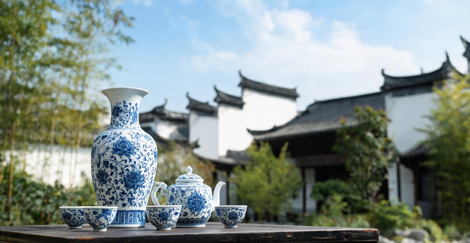 Blue-and-white porcelain pieces made at Jingdezhen