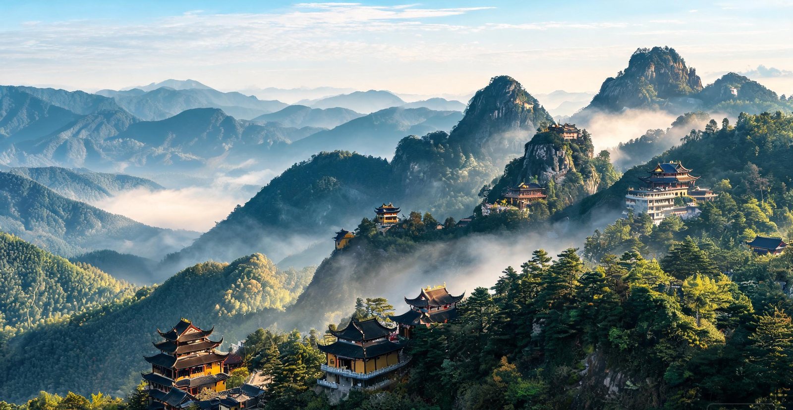Temples among the peaks of Jiuhua Mountain, Anhui