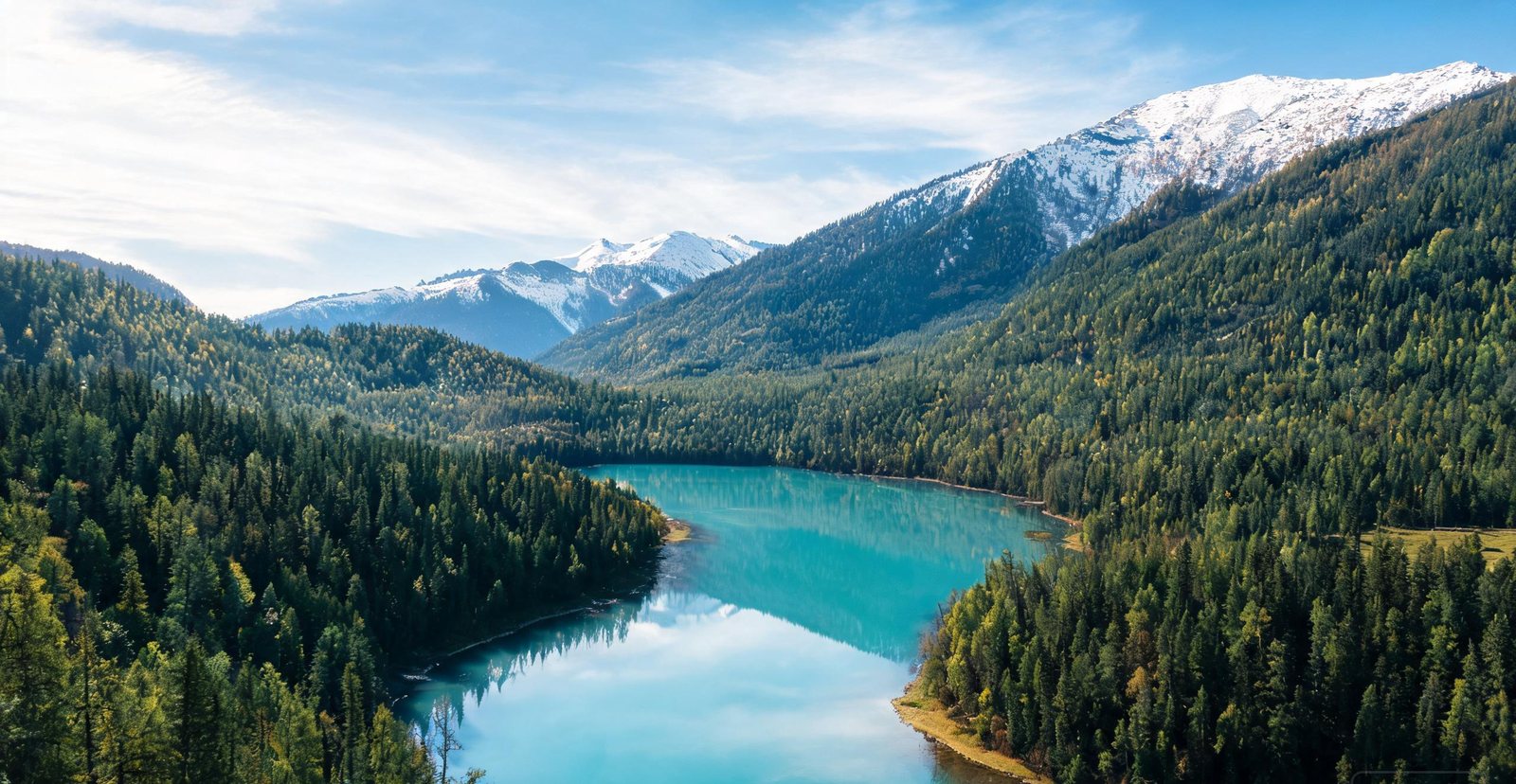 Kanas Lake in Xinjiang surrounded by forest