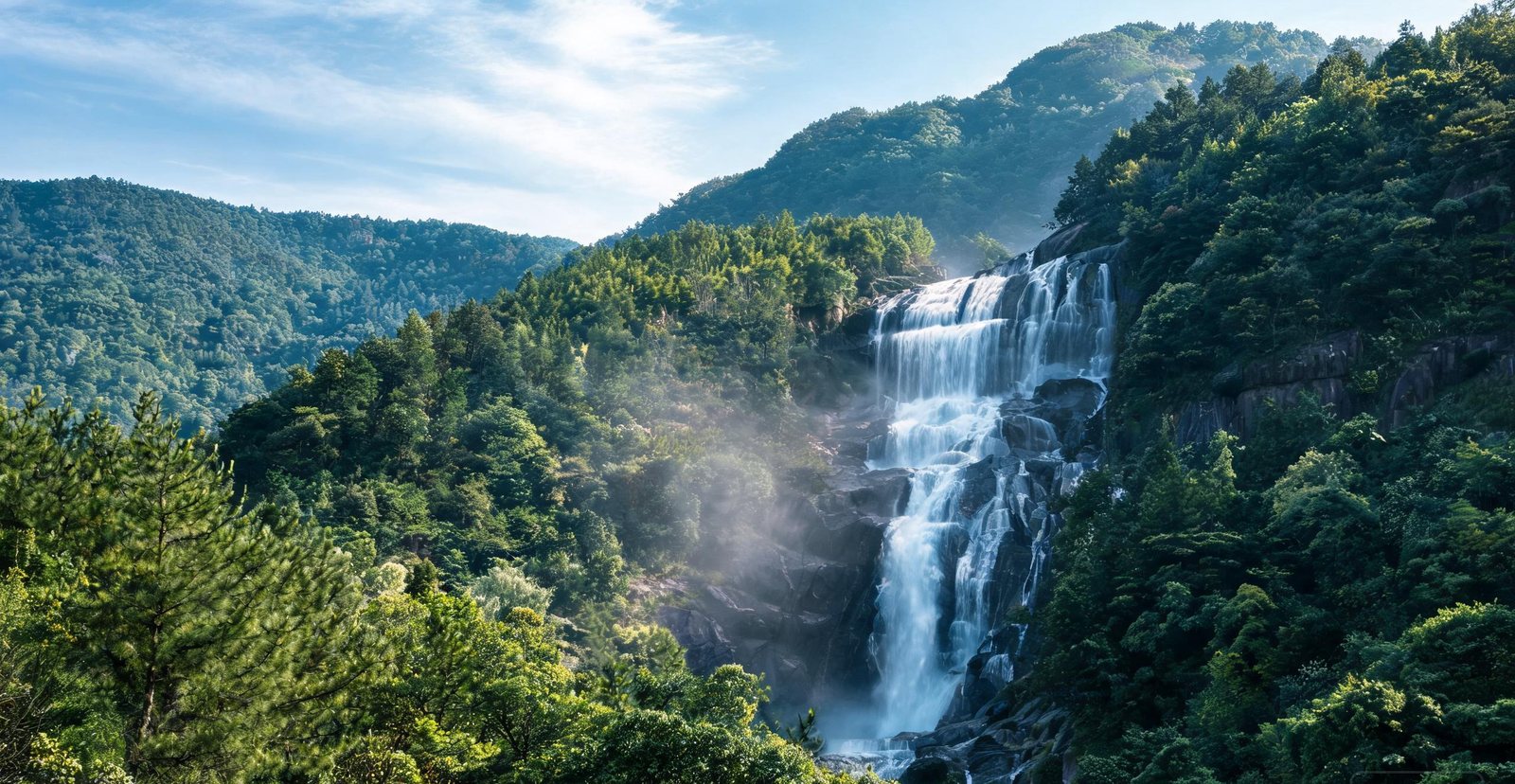 Waterfall on the wooded slopes of Mount Lu, Jiangxi