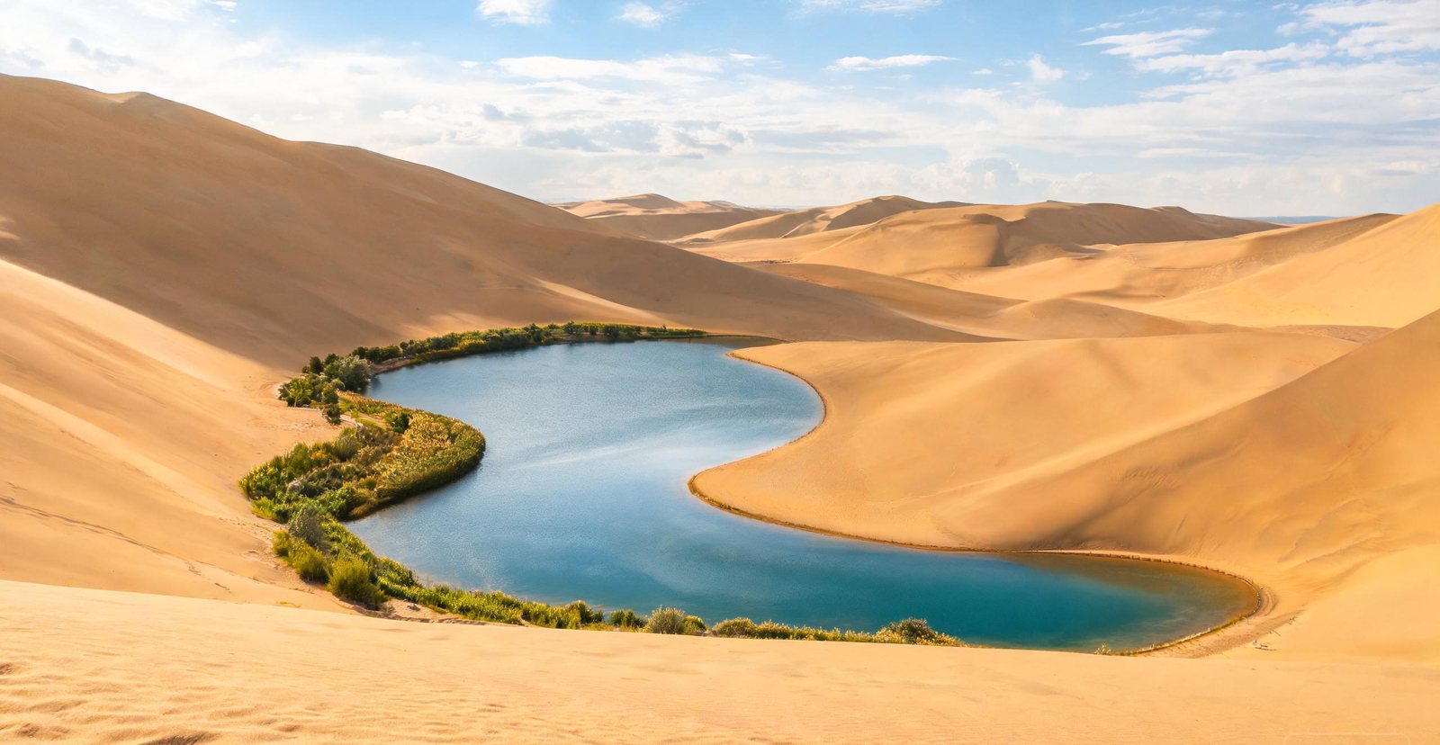 Crescent Lake among sand dunes at Dunhuang, Gansu