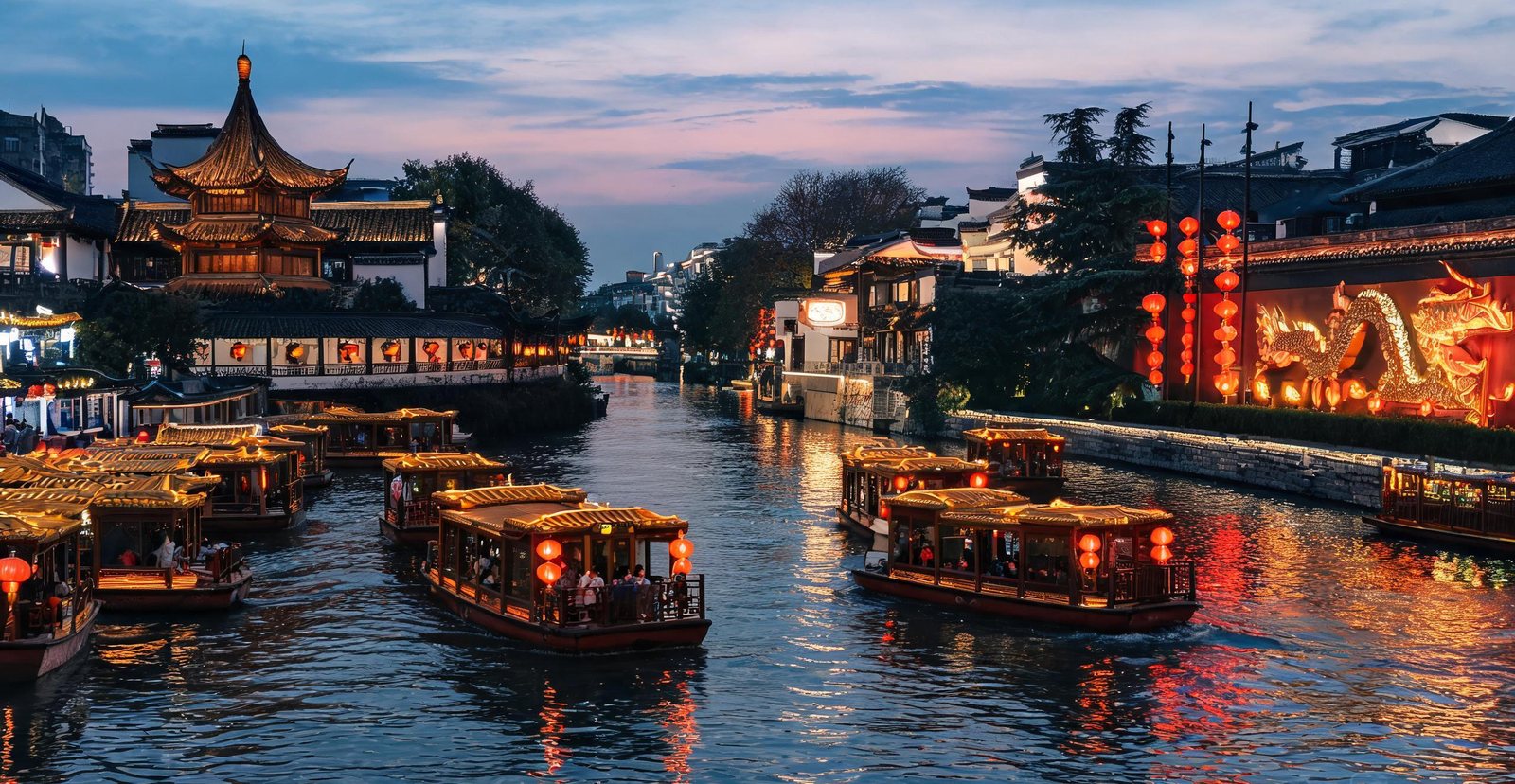 Lantern-lit boats on the Qinhuai River, Nanjing