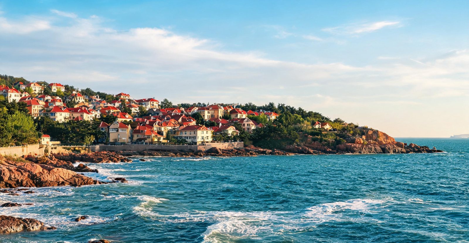 Red-roofed houses on the coast at Qingdao, Shandong
