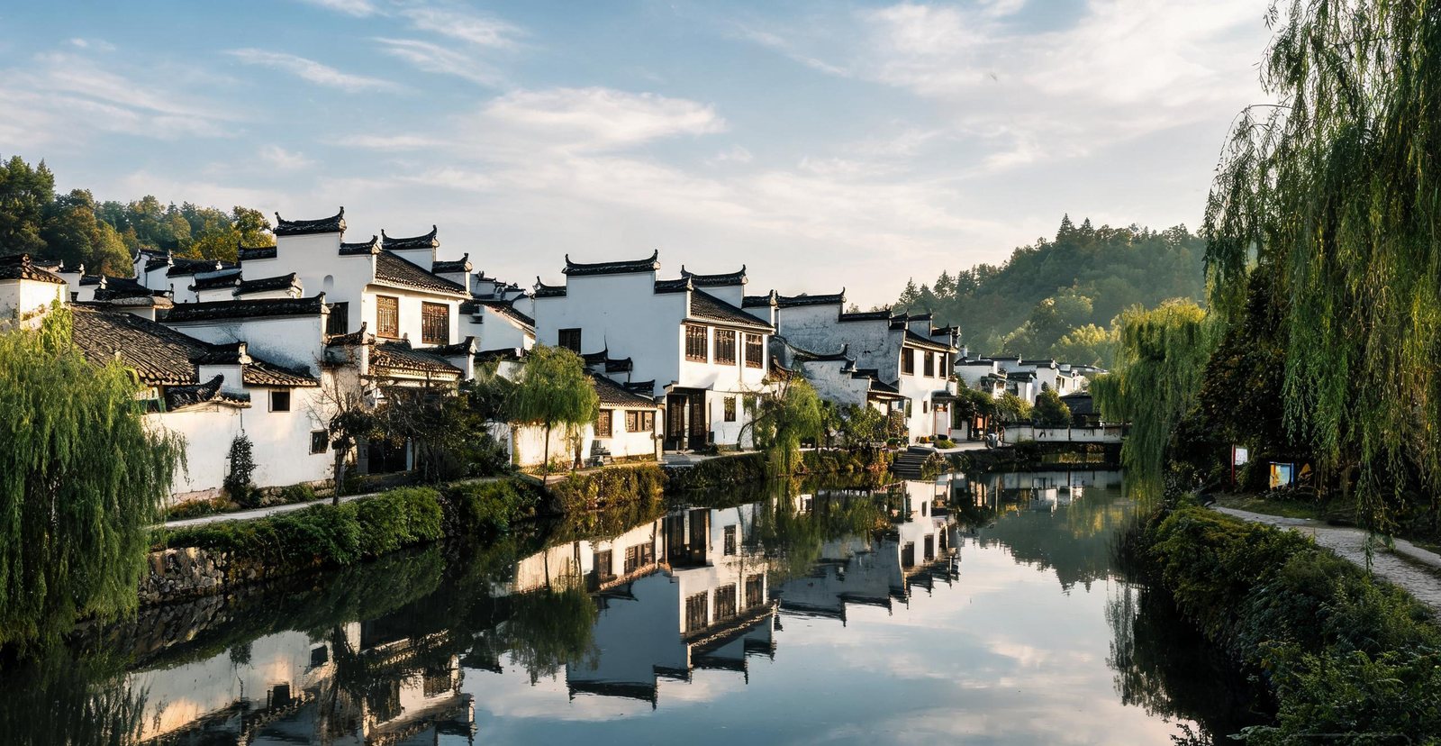Huizhou-style white houses in Shexian, Anhui