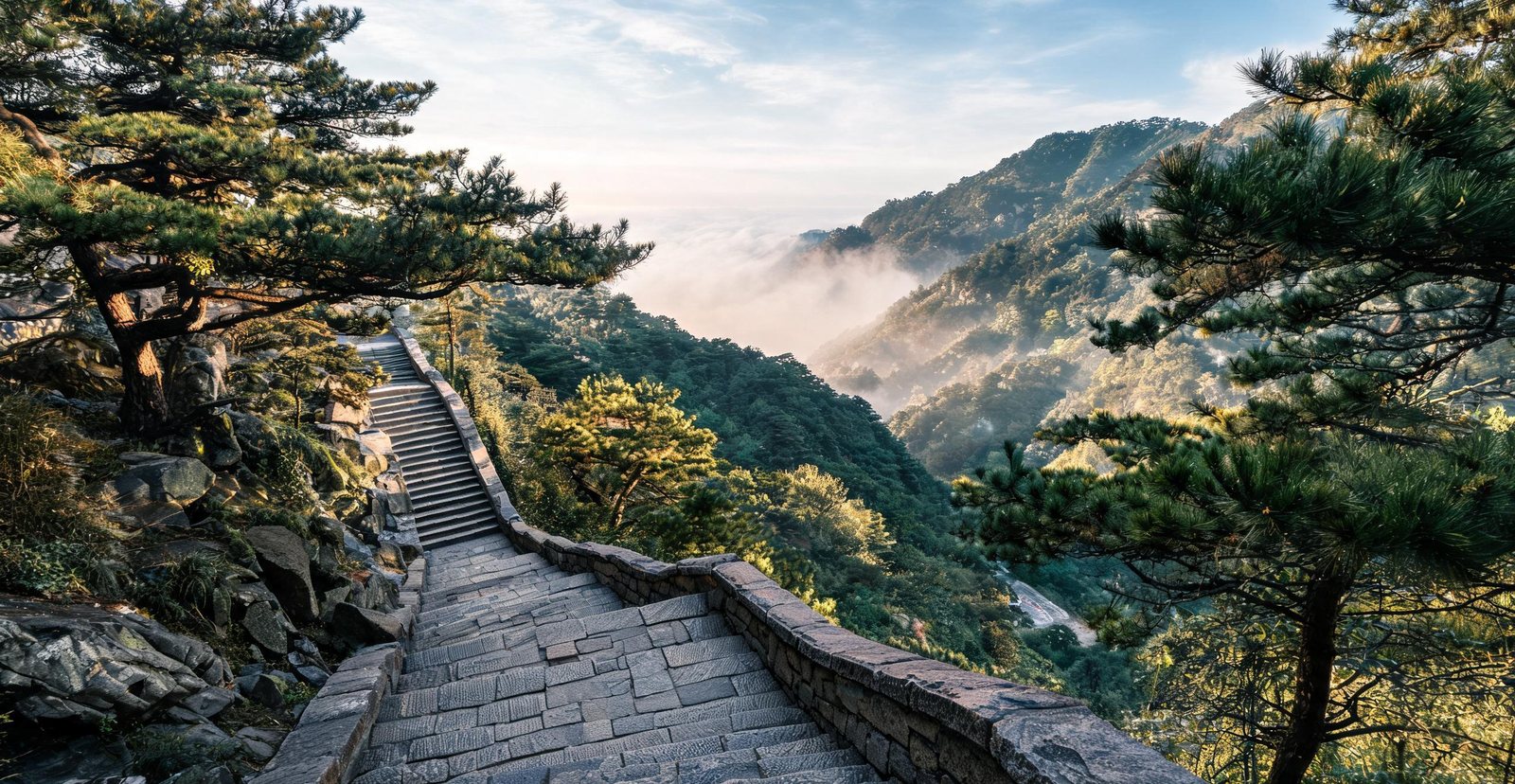 Stone steps climbing Mount Tai, Shandong
