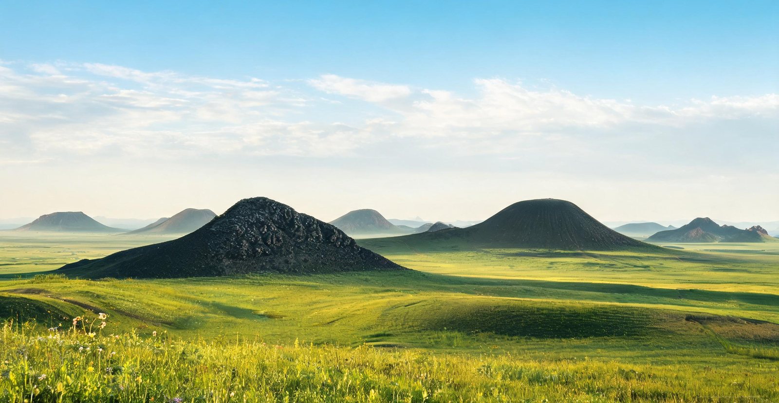 Volcanic cones on the grassland at Ulanqab, Inner Mongolia