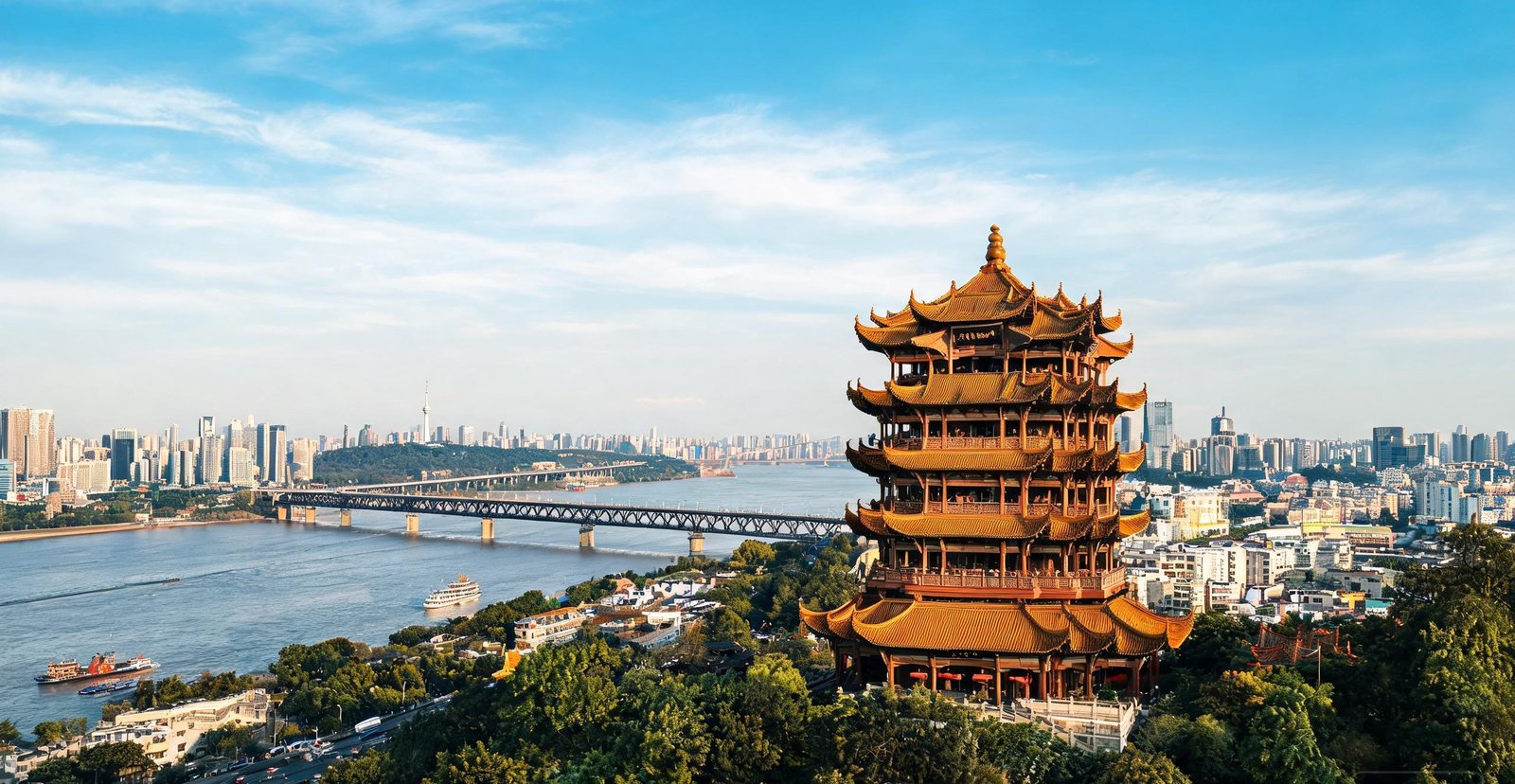 Yellow Crane Tower overlooking the Yangtze in Wuhan