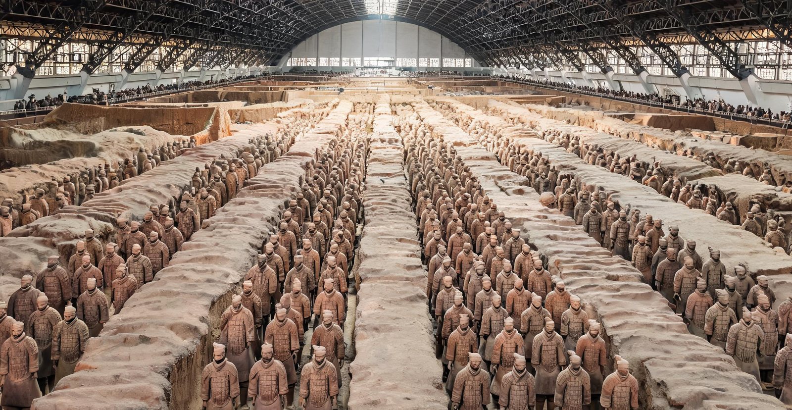 Rows of terracotta warrior statues at Xi'an
